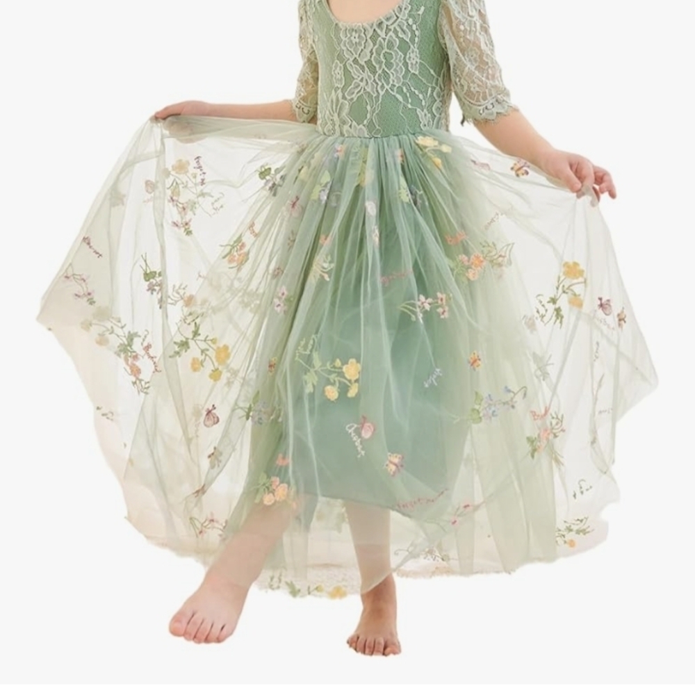 Elegant Green Floral Lace Dress